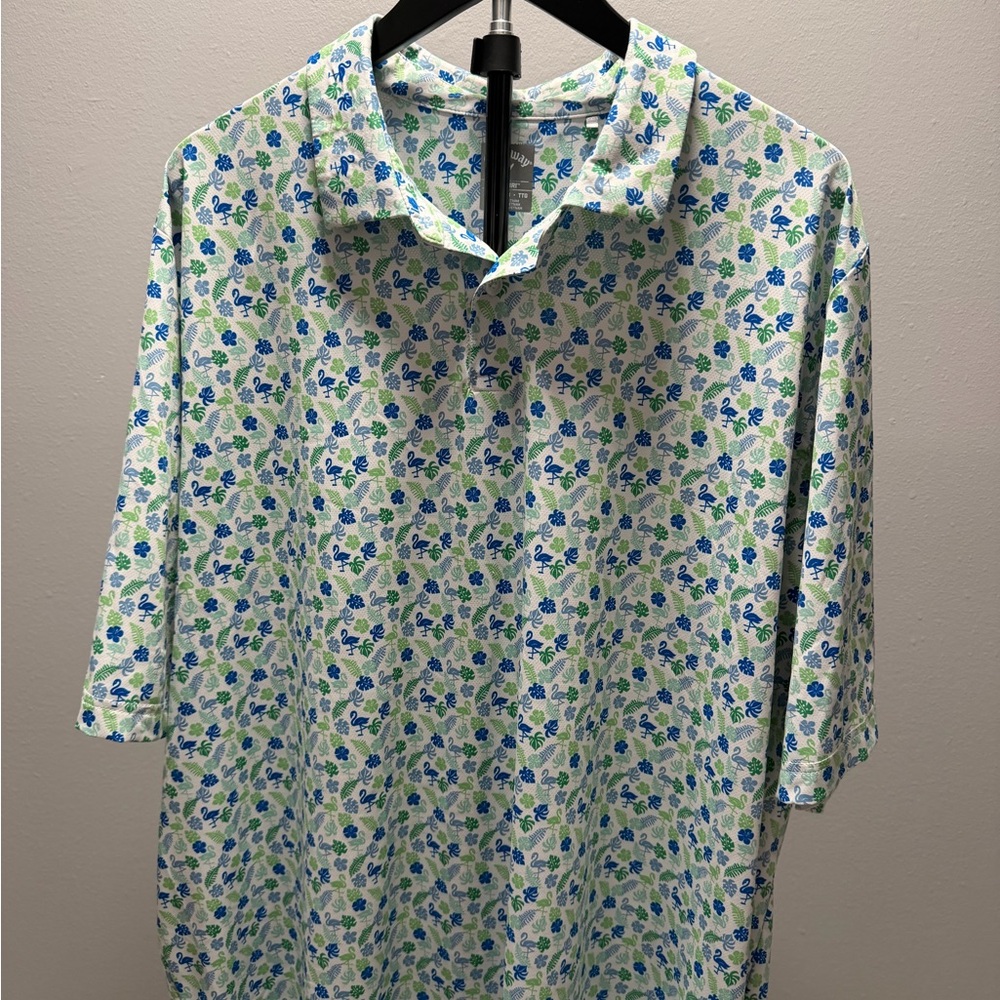 Callaway White Shirt with Blue and Green Floral Design